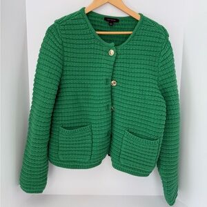 Green Chunky Knit Cardigan with Gold Buttons - Ann Taylor - Women’s Large